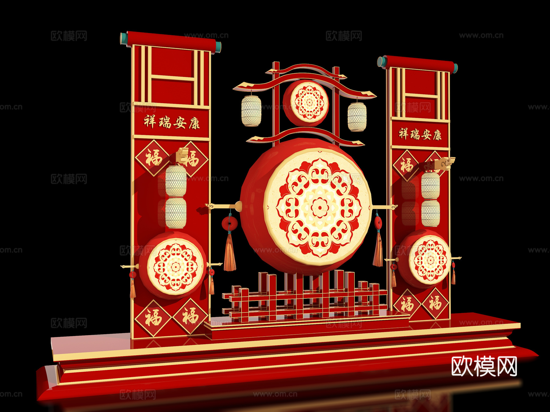 新中式舞台 国风国潮舞台 美陈 网红美陈 商场美陈装置 户外su模型