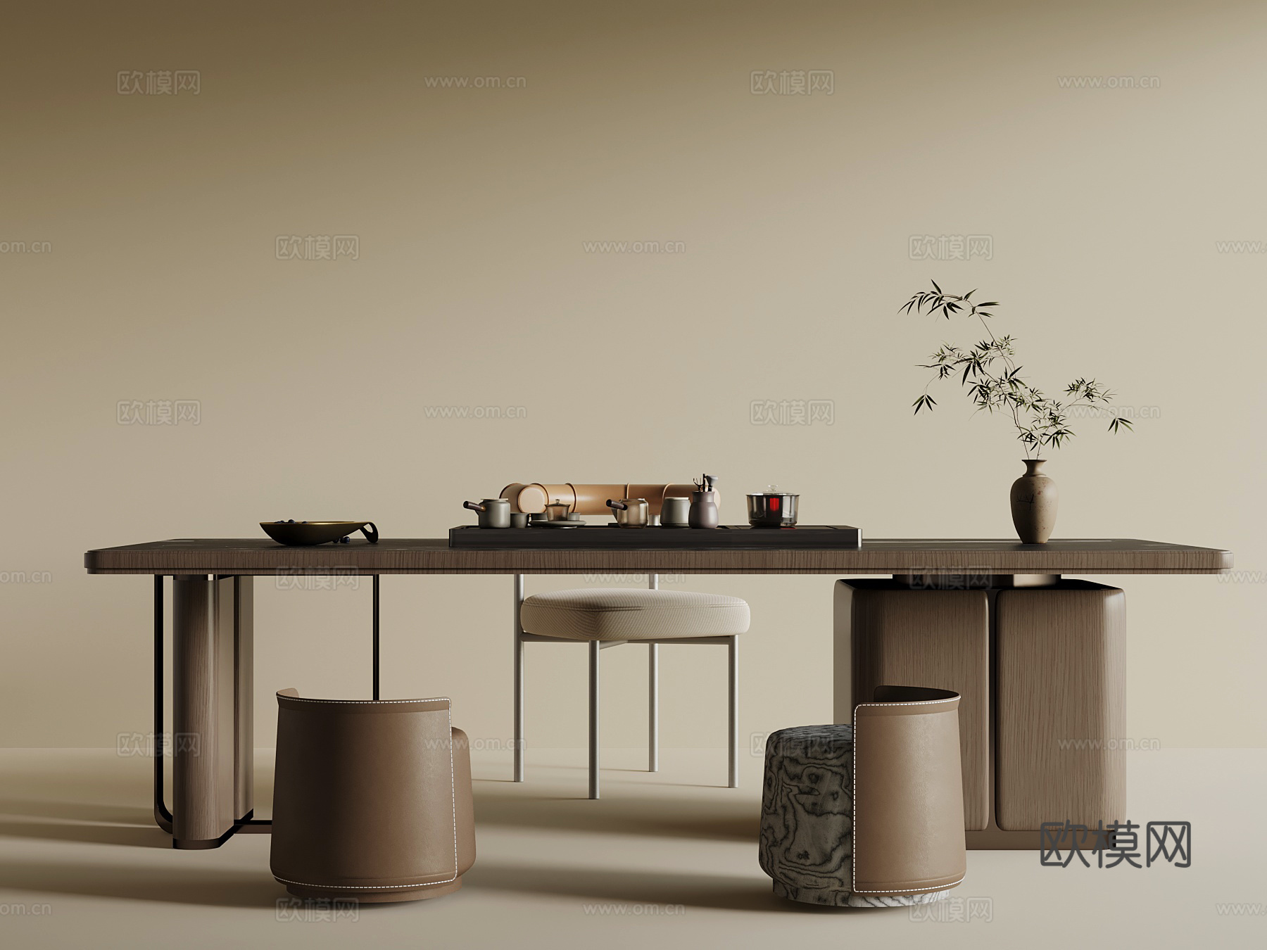 现代茶台 茶桌椅su模型