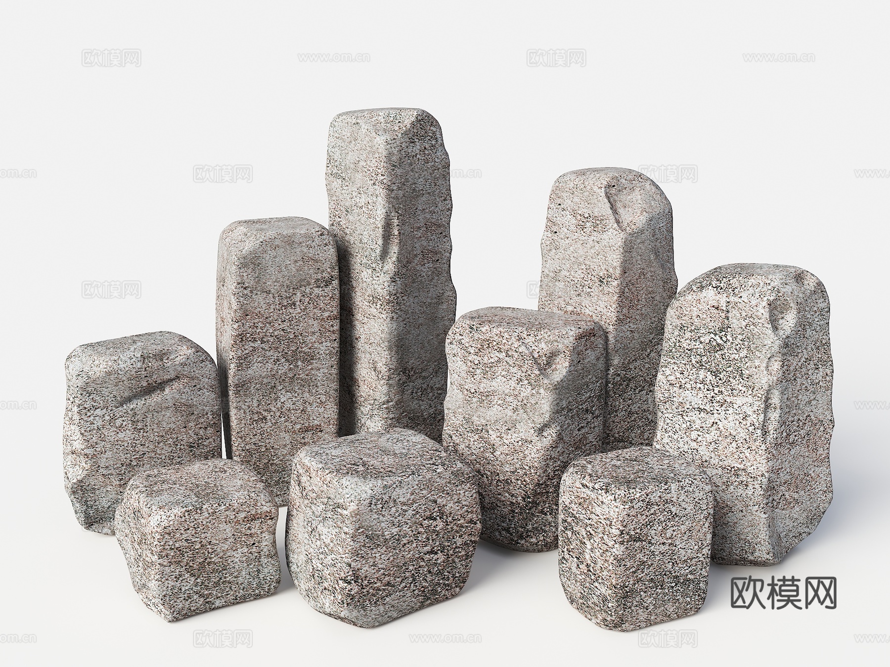 块石 自然块面 毛石 石块 立方体 石头组合 景观石头3d模型下载