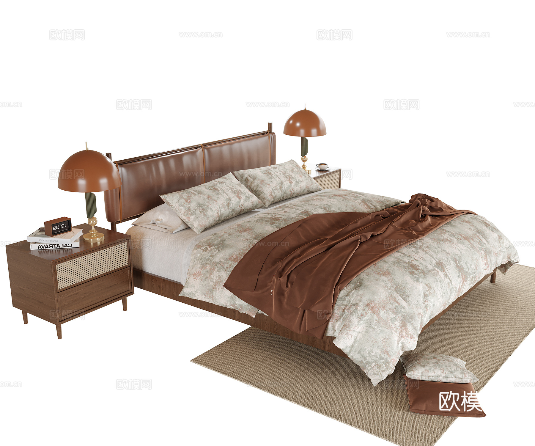 现代双人床 床头柜su模型