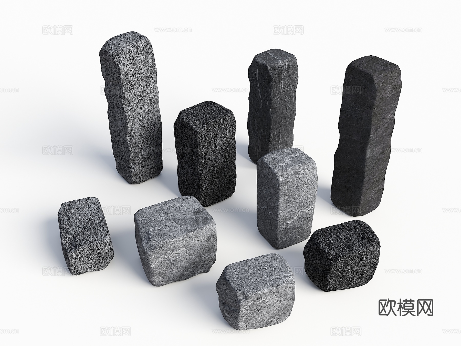块石 自然块面 毛石 石块 立方体 石头组合 景观石头su模型