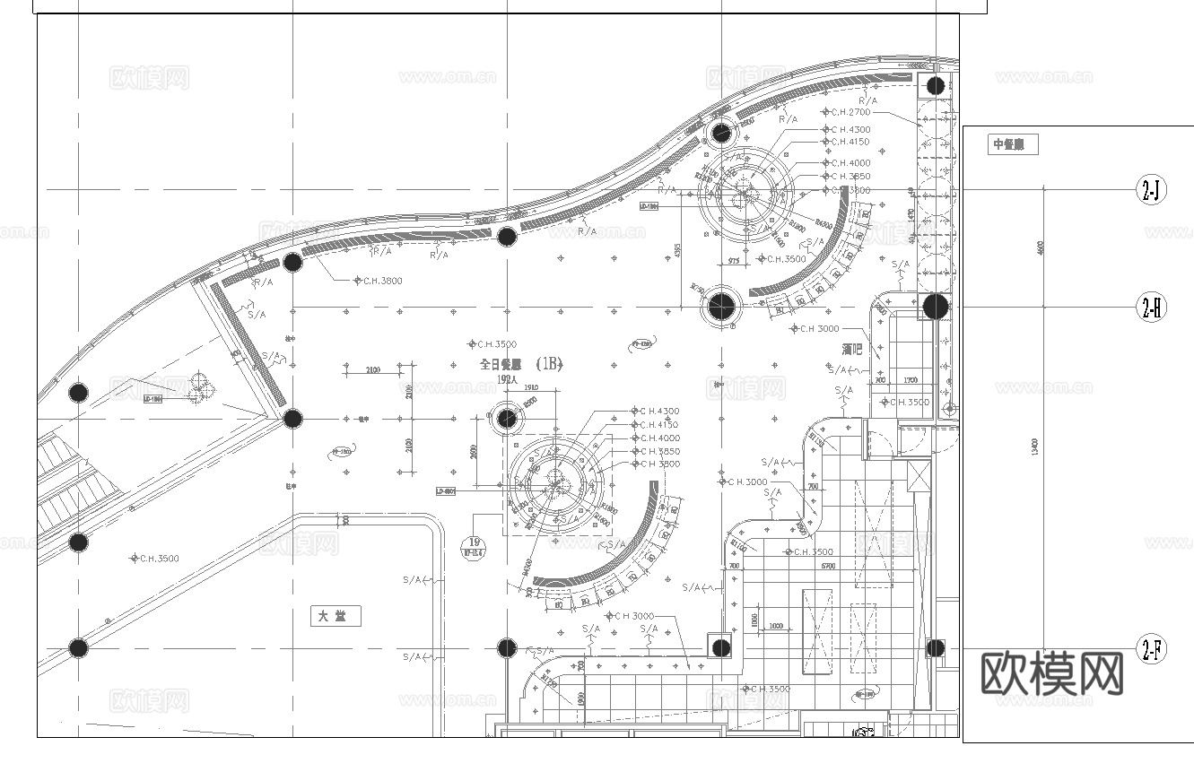 五星级酒店全日餐厅  最新全套施工图合集cad施工图