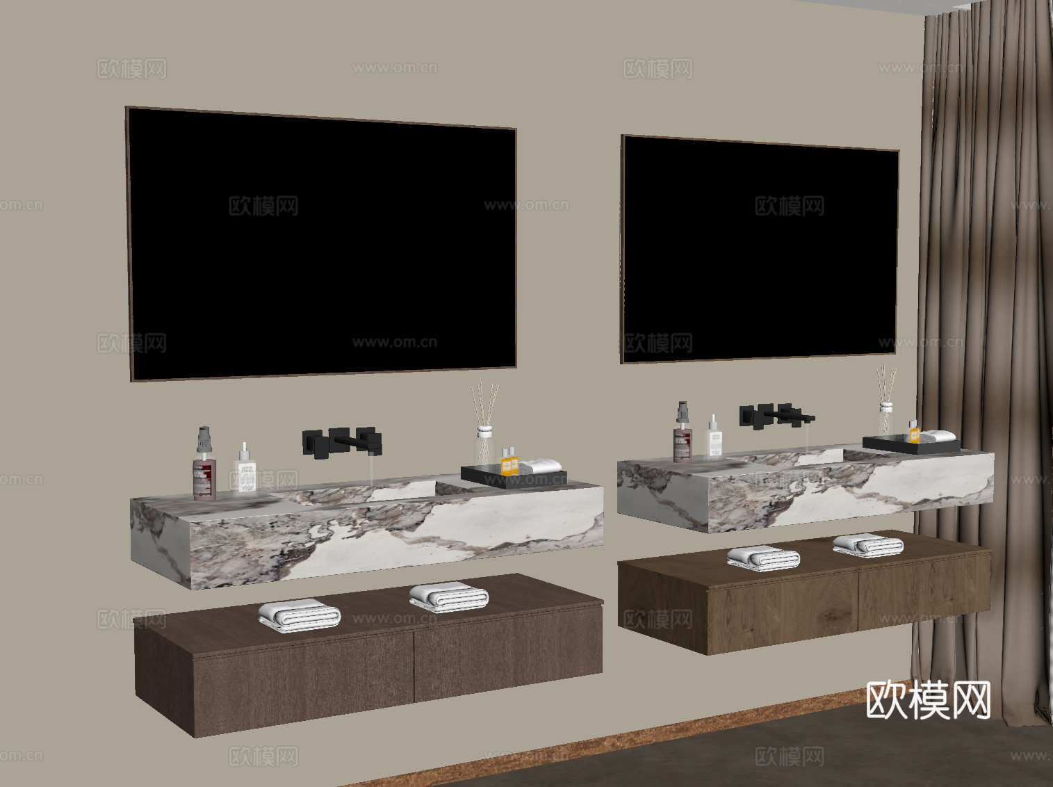 现代中古风浴室柜su模型