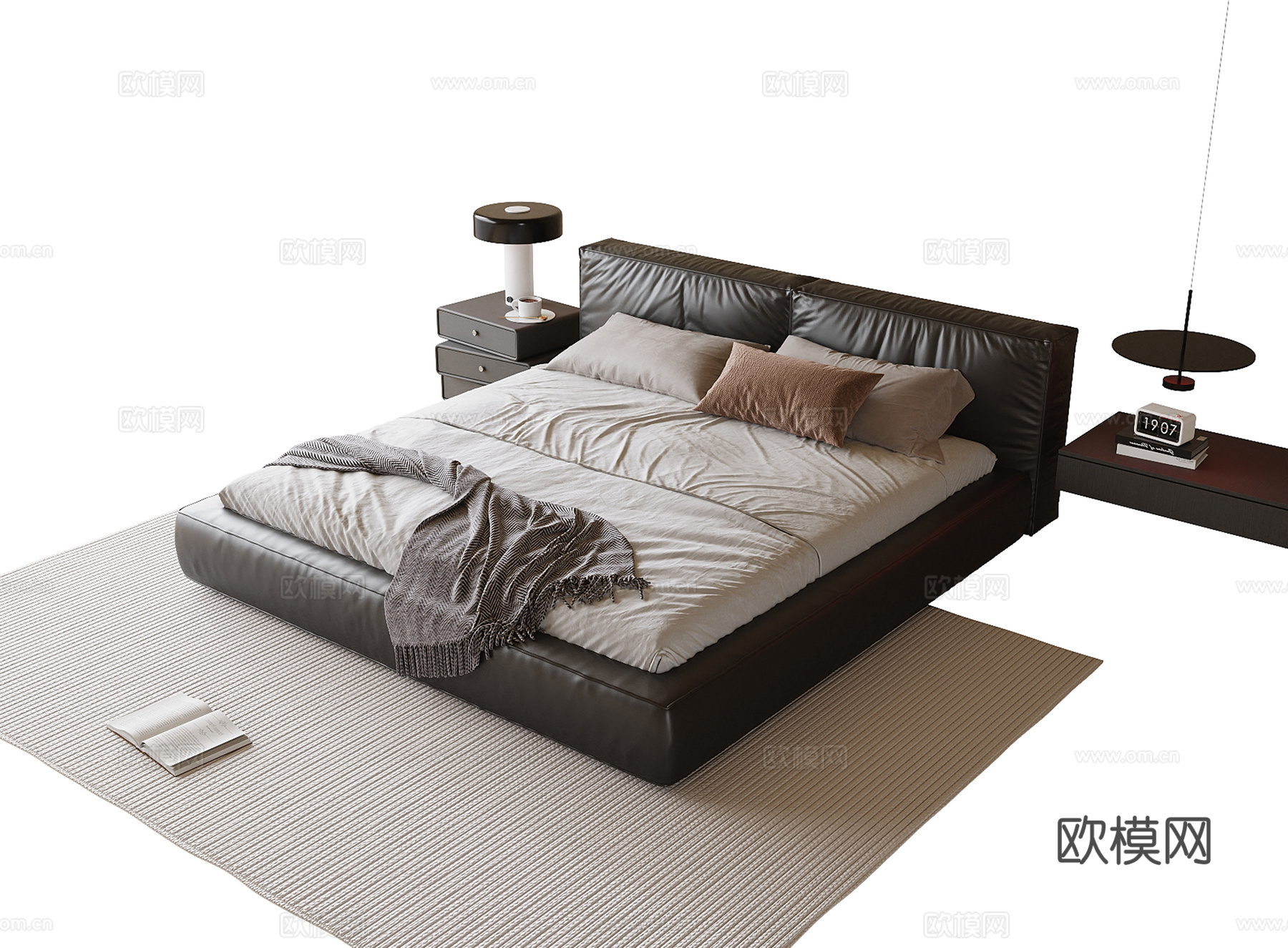 现代双人床su模型
