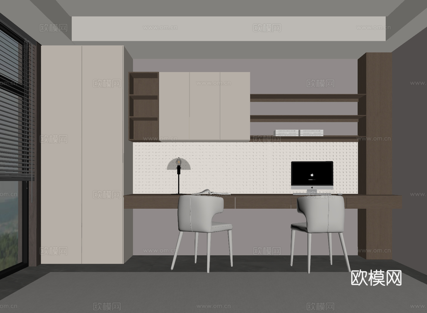 现代意式书房 书柜 书桌椅su模型