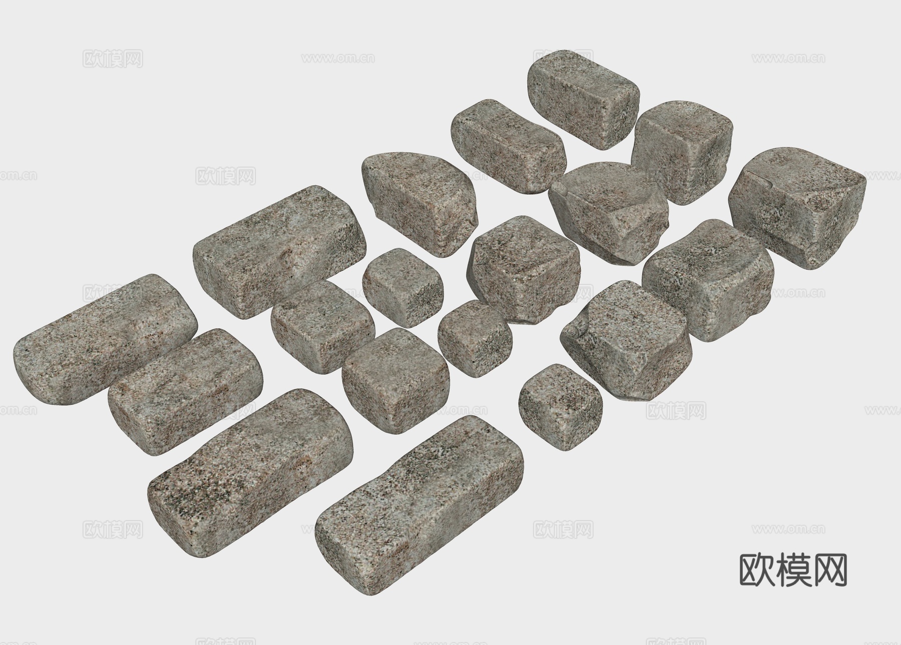 块石 自然块面 毛石 石块 立方体 石头组合 景观石头su模型