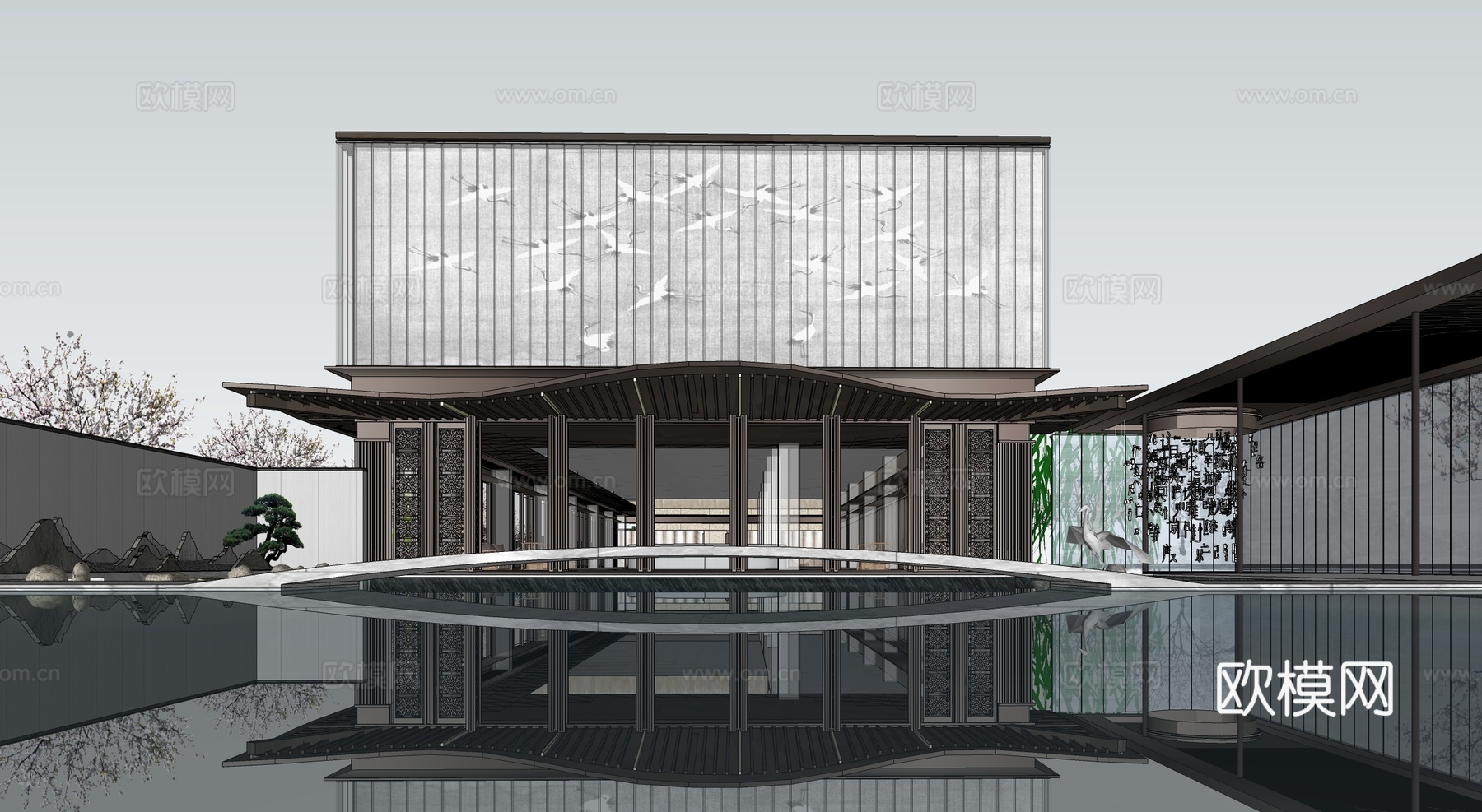 新中式售楼处建筑 售楼部建筑su模型