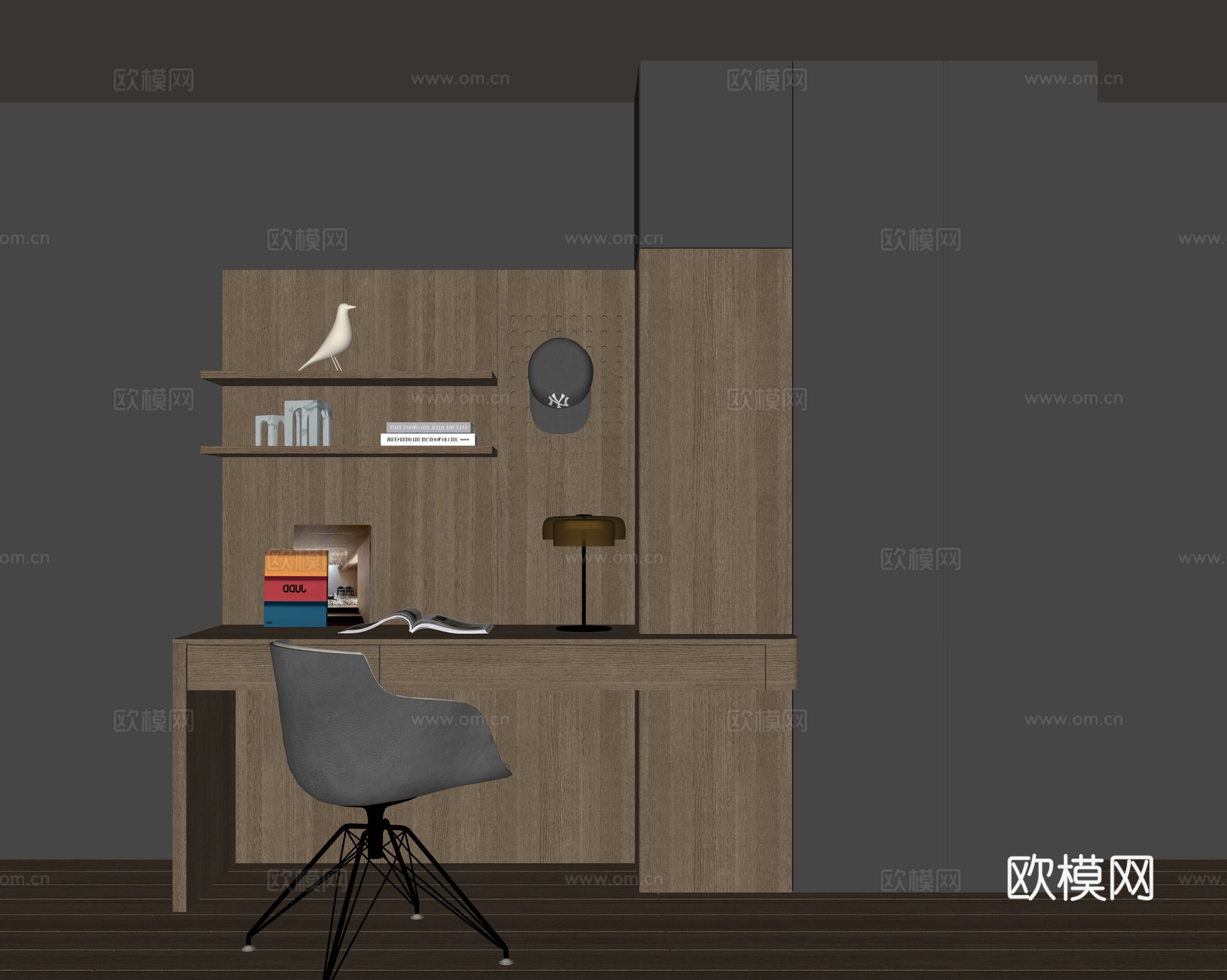 现代书桌一体柜su模型