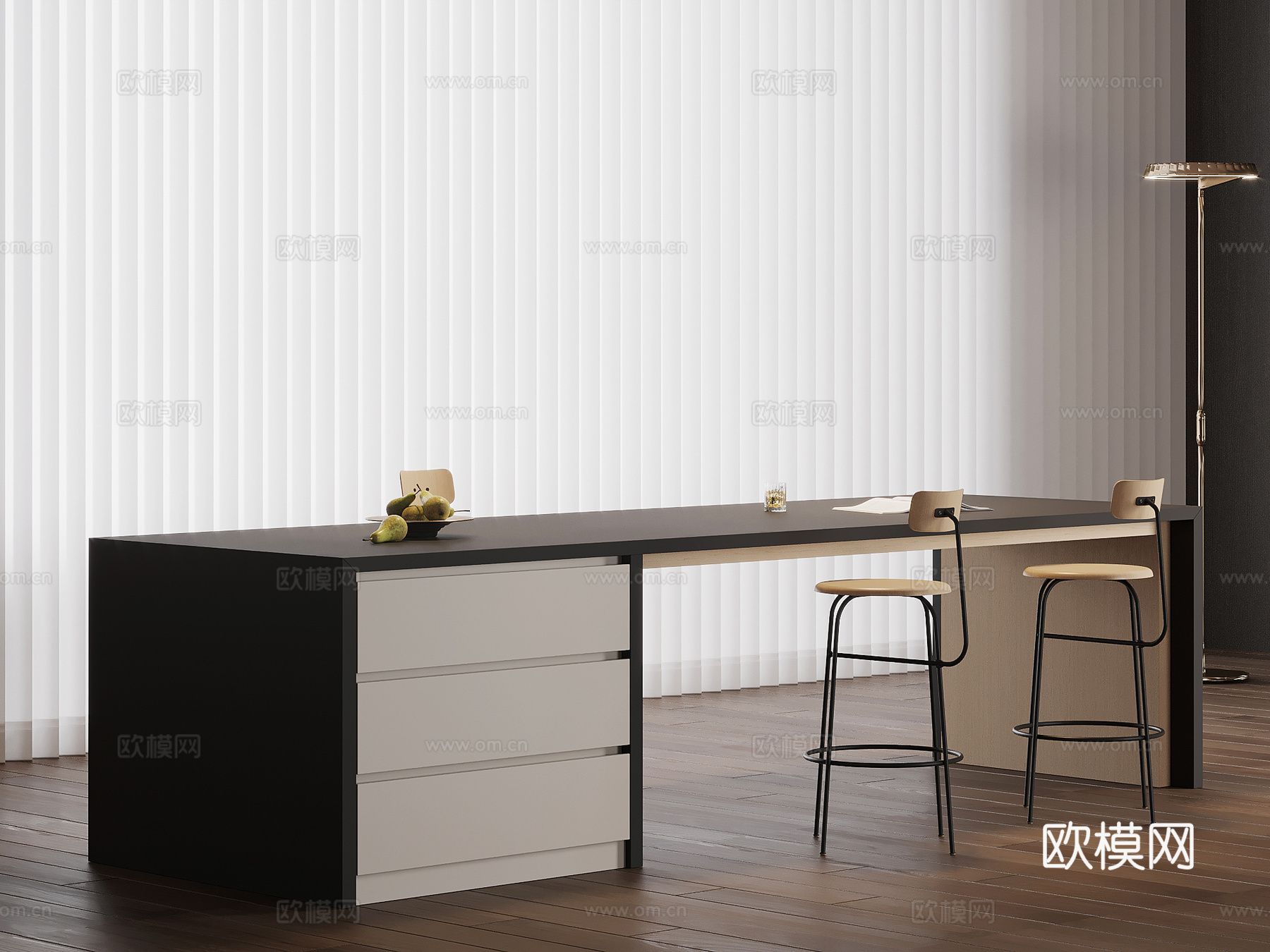 现代简约岛台 吧台 餐桌椅su模型