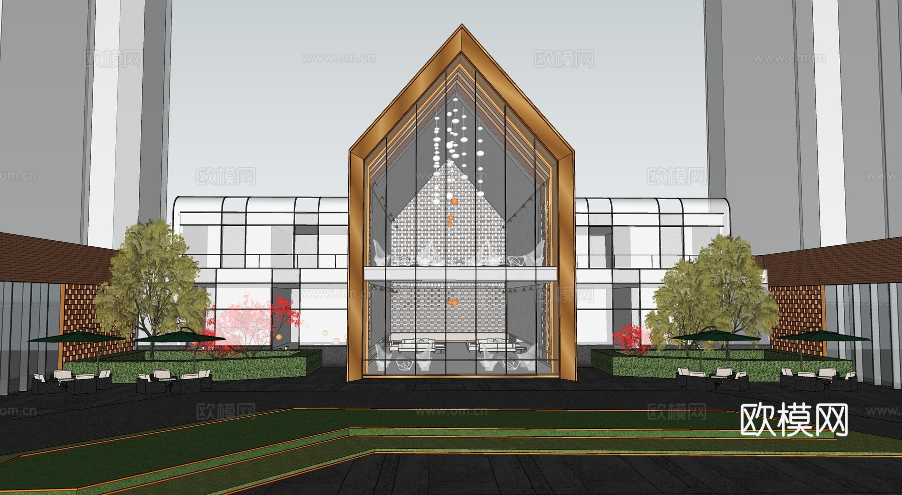 现代售楼处建筑 售楼部建筑su模型