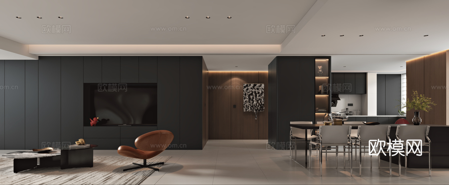 现代意式客餐厅3d模型下载（渲染图4）