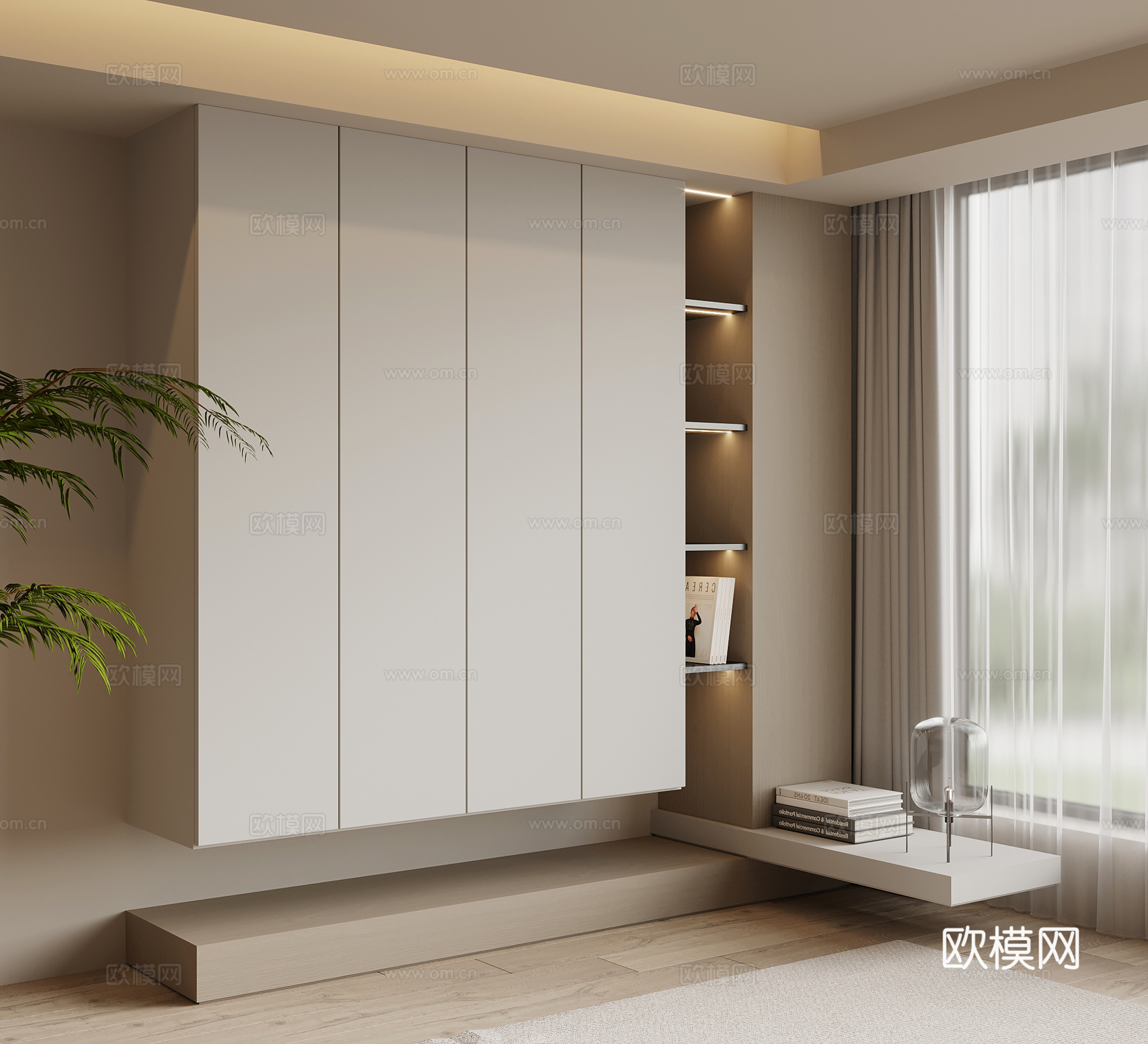 现代简约衣柜 床头柜 一体柜su模型
