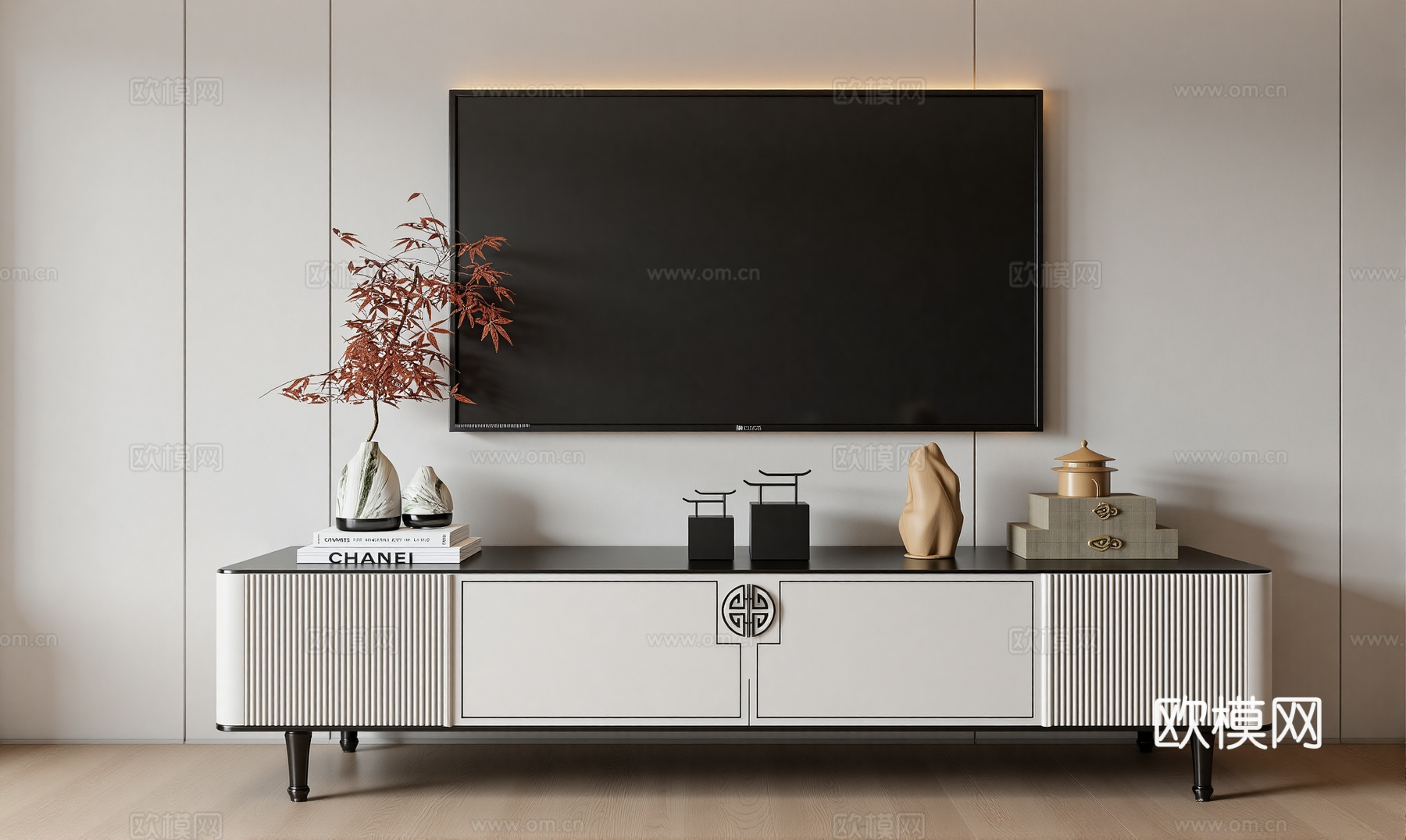 新中式电视柜su模型