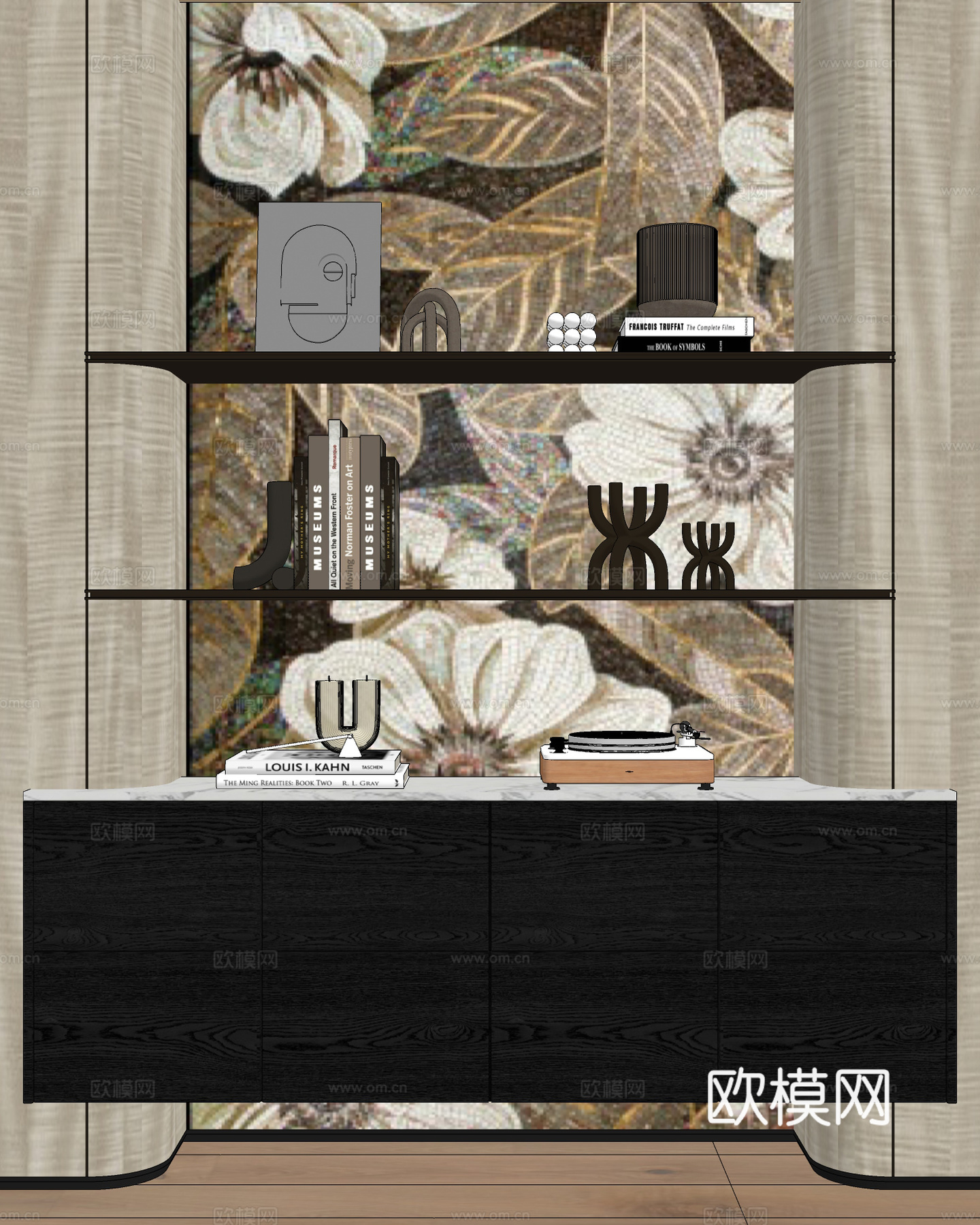 中古装饰柜架 书架 饰品摆件 置物架su模型