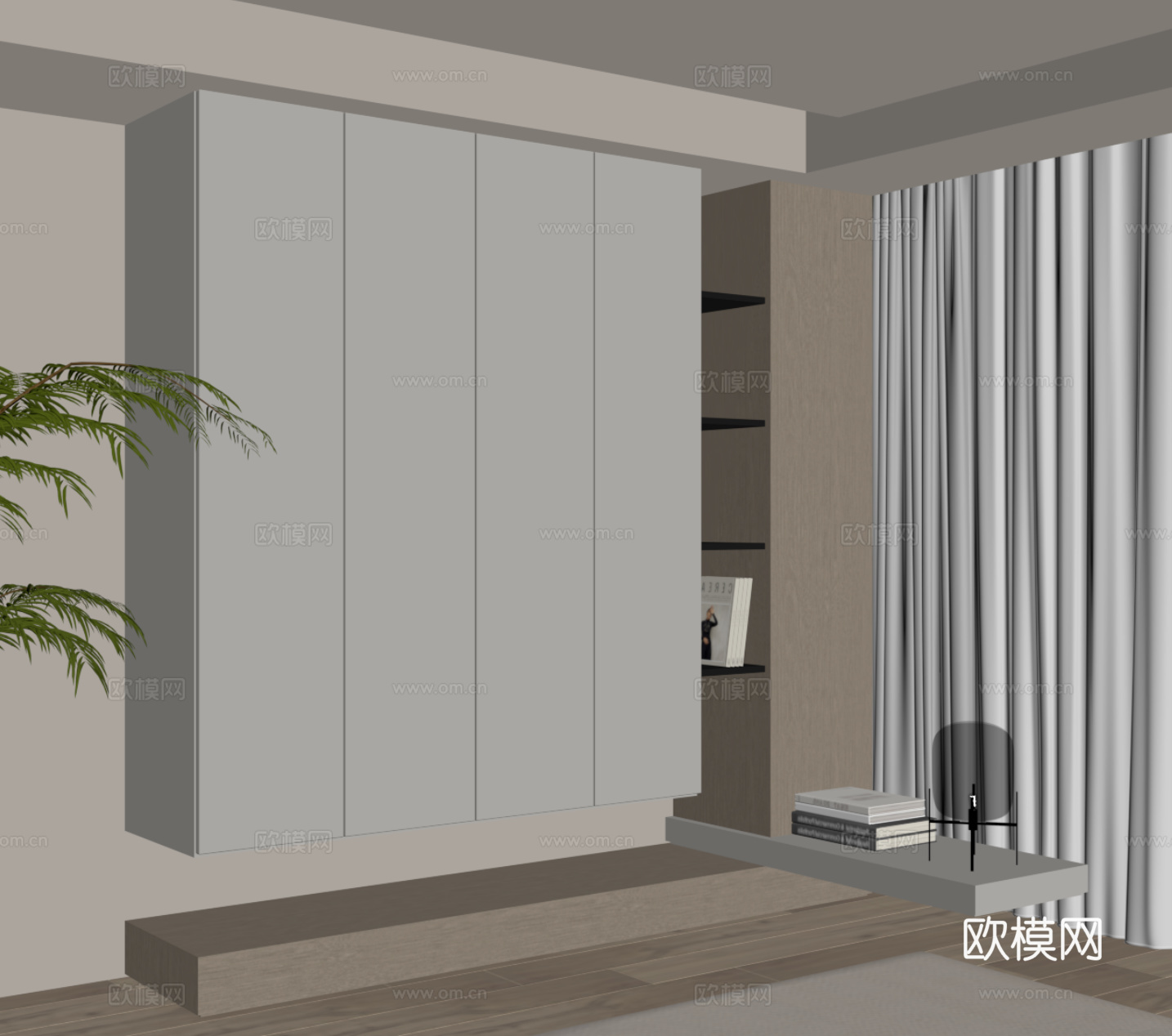 现代简约衣柜 床头柜 一体柜su模型