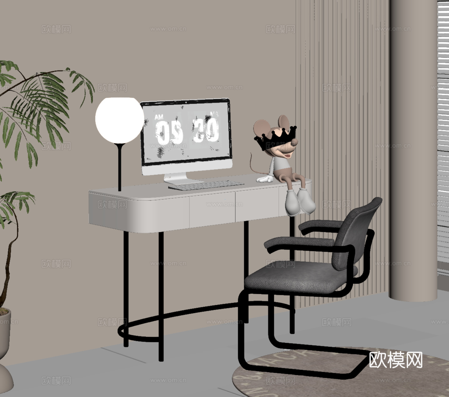 现代简约书桌椅 学习桌椅su模型