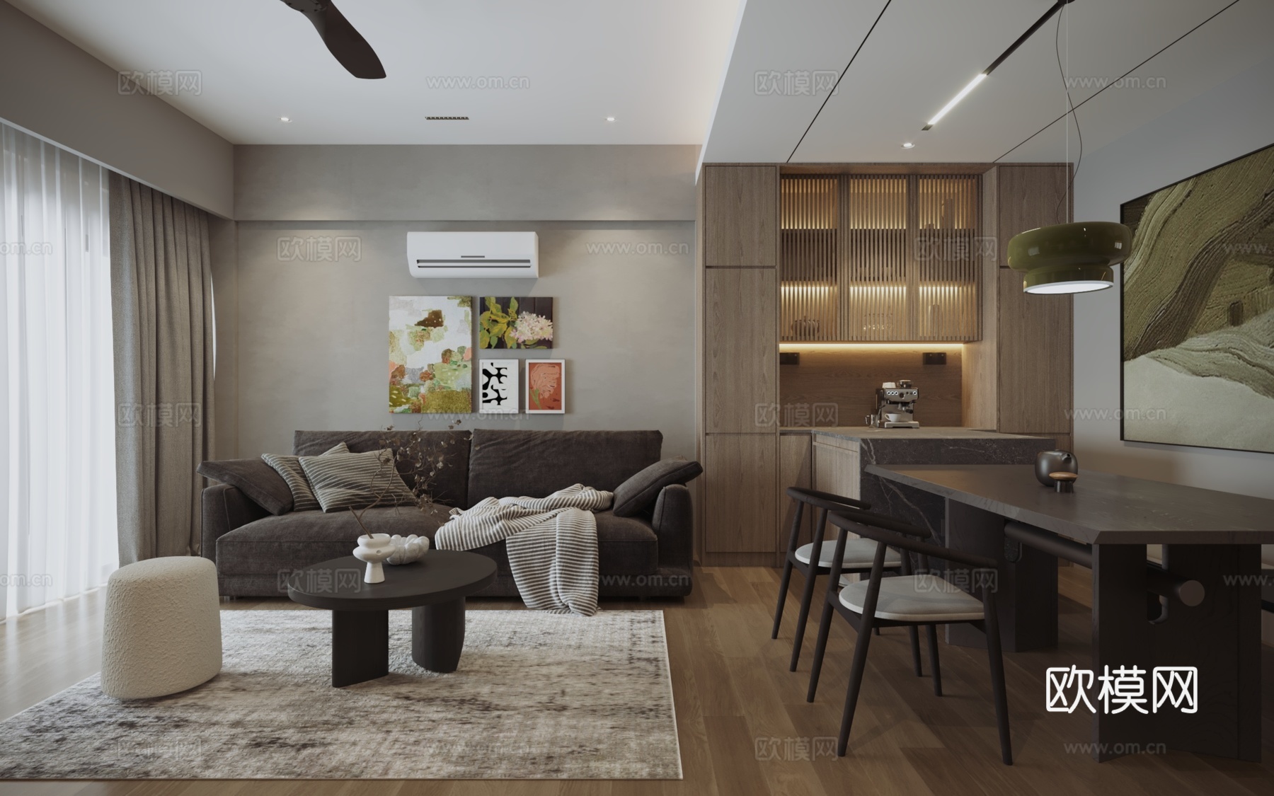 现代中古风客厅su模型