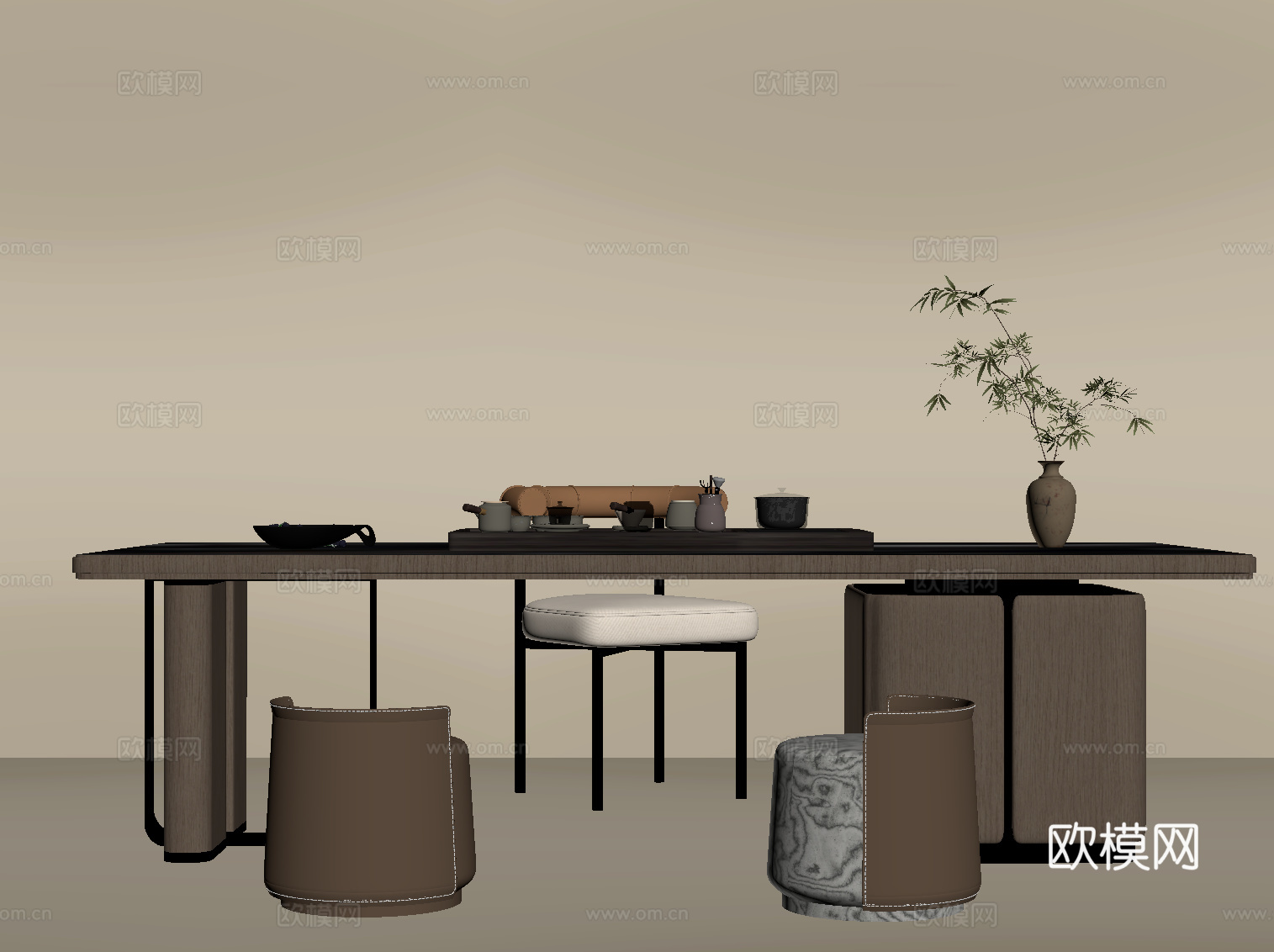 现代茶台 茶桌椅su模型