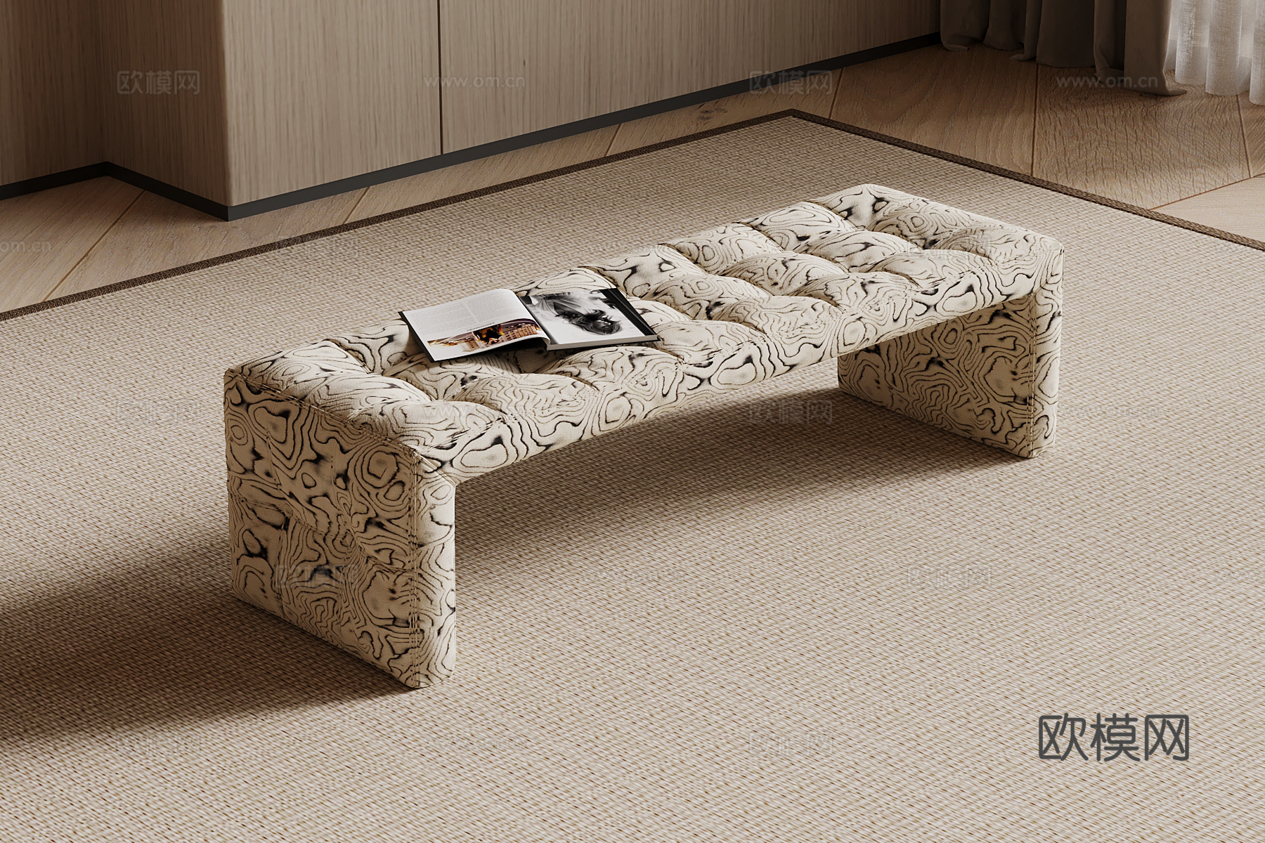 现代中古风换鞋凳 床尾凳su模型