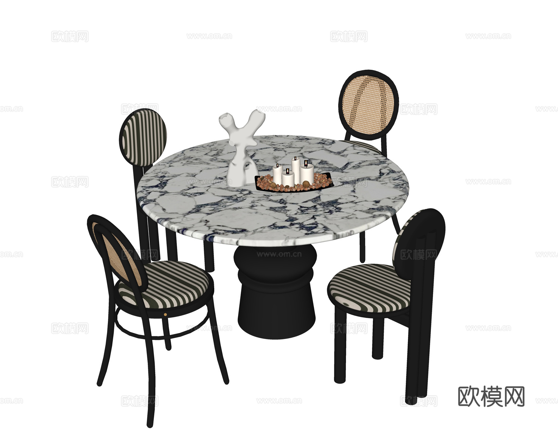 现代餐桌椅 圆形餐桌 餐椅su模型