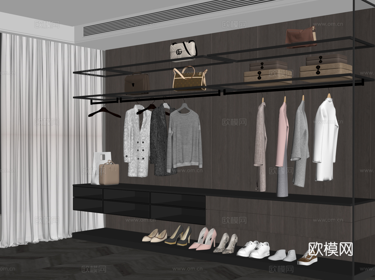 现代意式衣架 置物架su模型