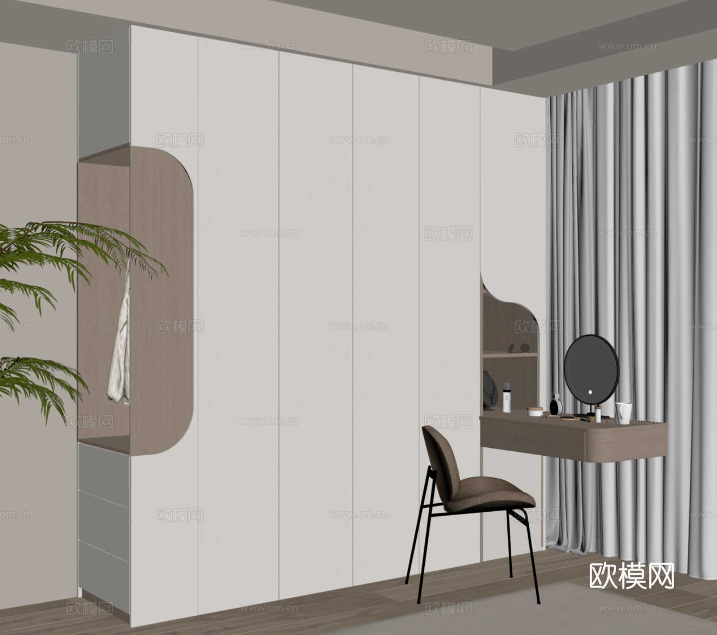 现代简约衣柜 梳妆台 一体柜su模型