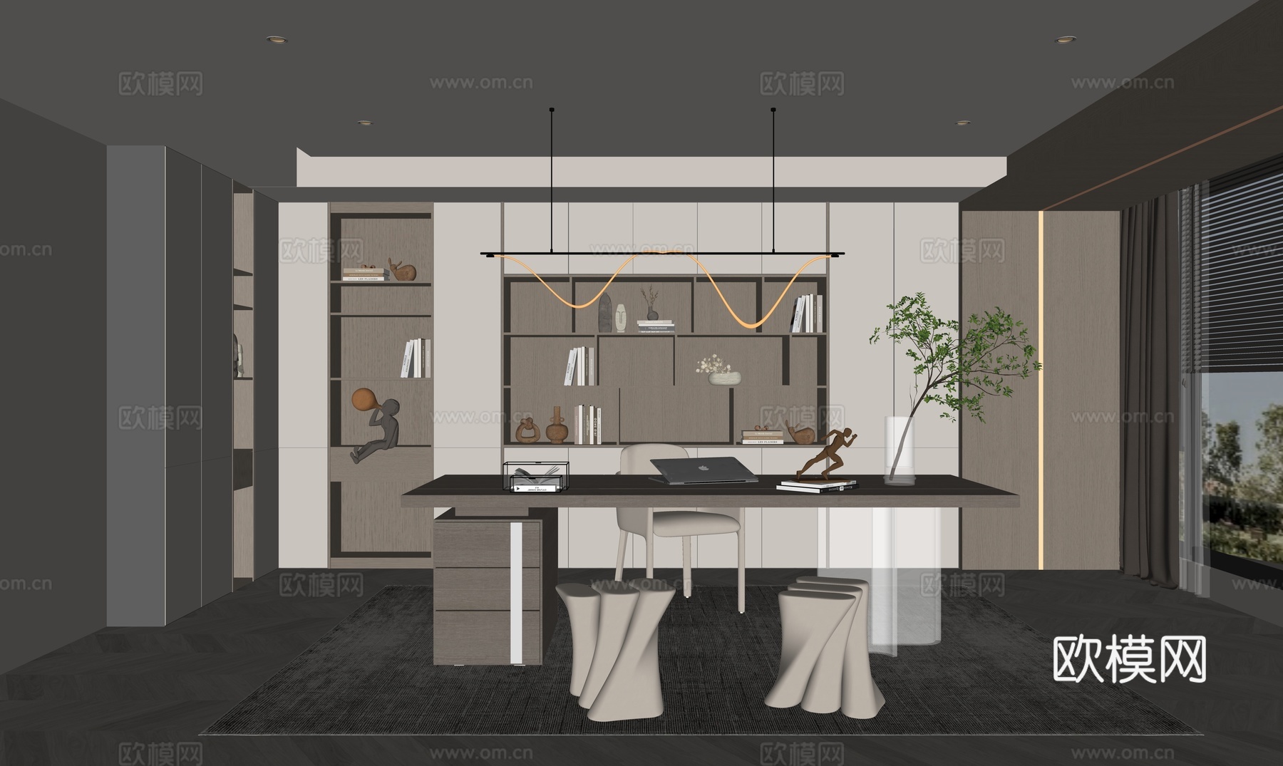 现代网红书房su模型