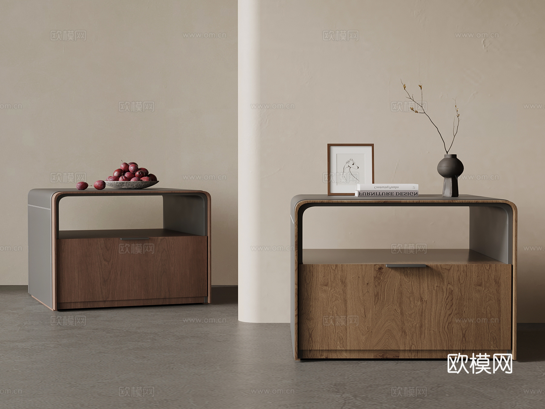 现代中古风床头柜su模型