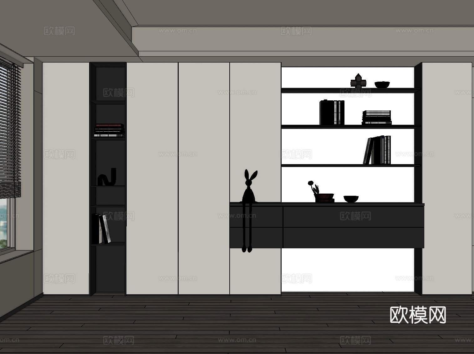 现代意式书柜su模型