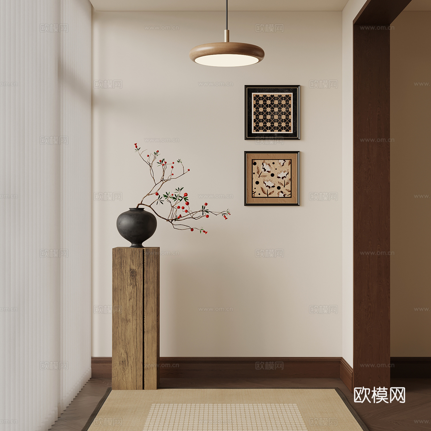 中古风玄关 装饰画 花瓶su模型