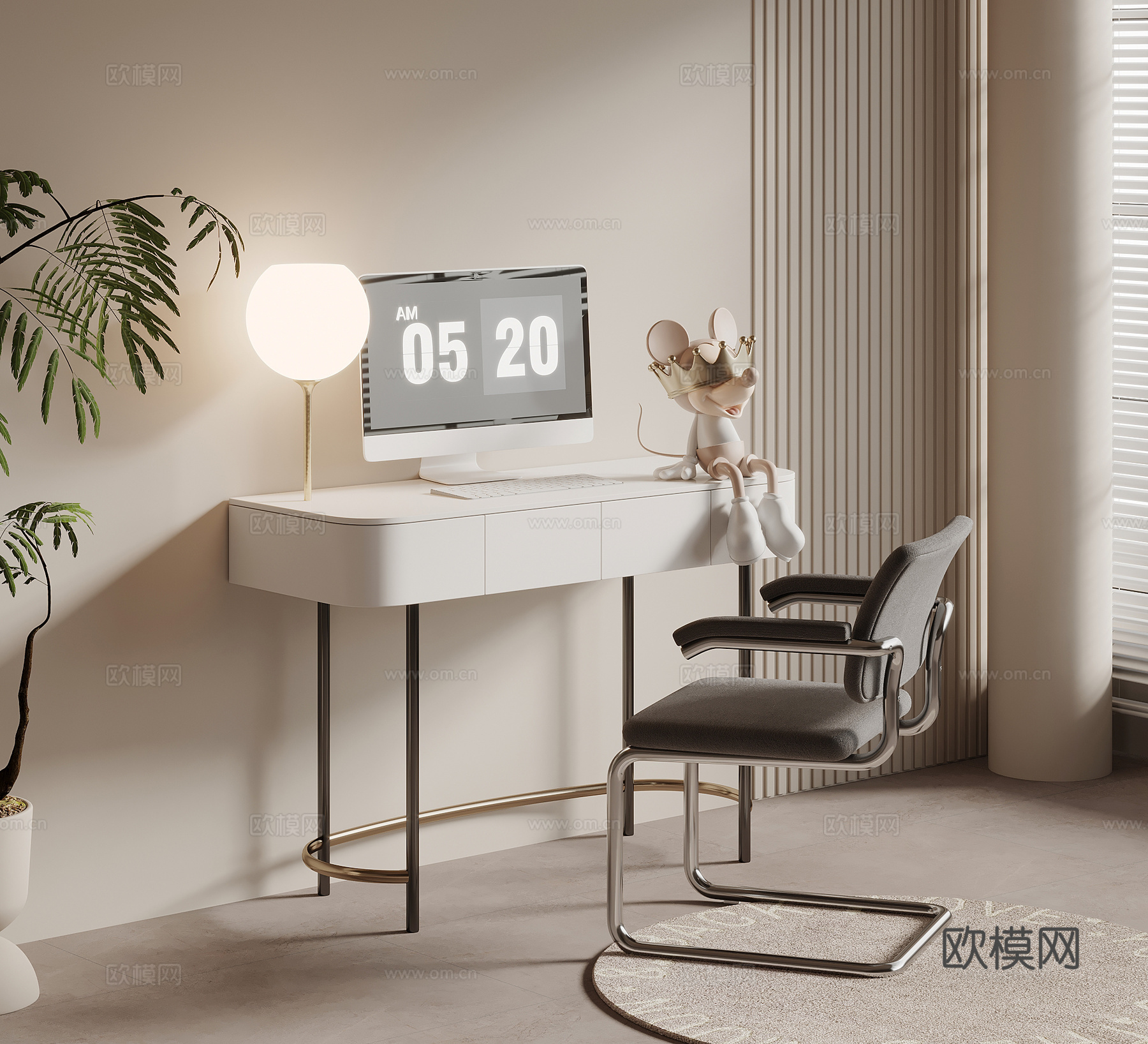 现代简约书桌椅 学习桌椅su模型