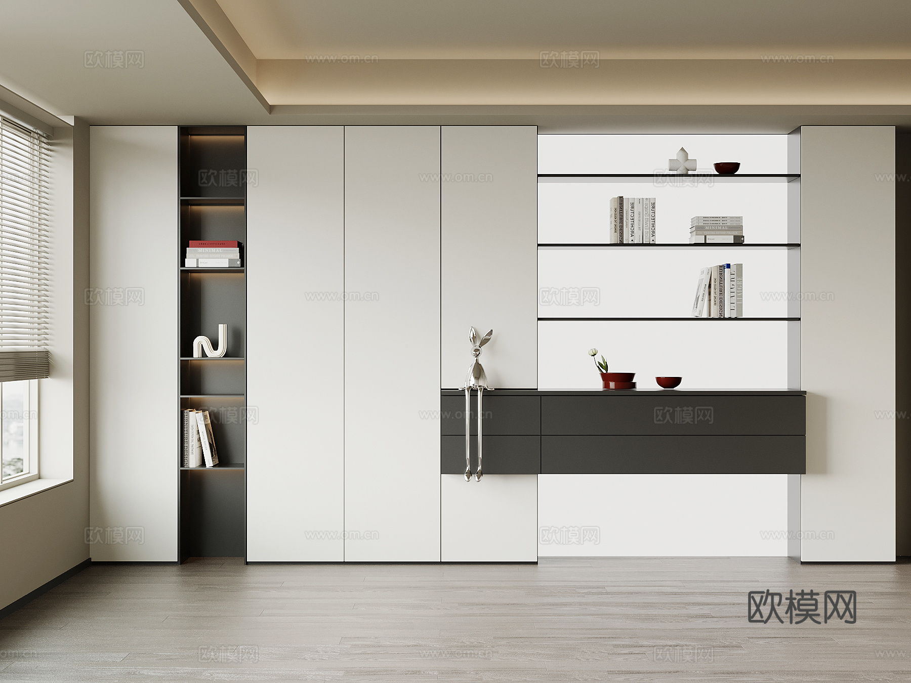 现代意式书柜su模型