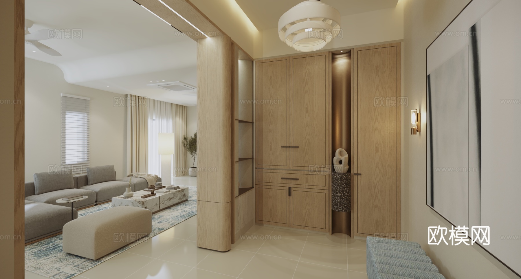 轻奢简约客厅厨房su模型