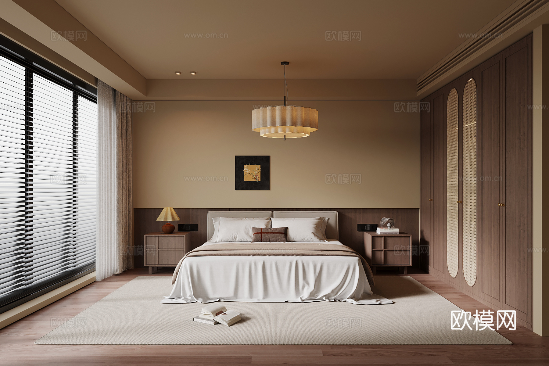 中古风卧室 双人床 衣柜su模型