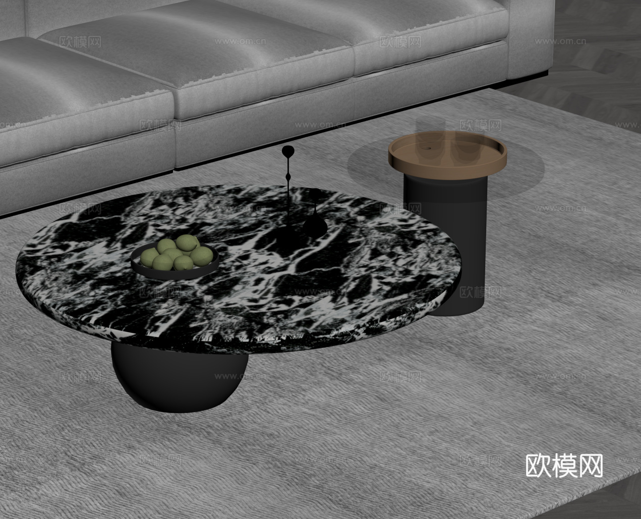 现代意式茶几 圆几su模型下载（渲染图2）
