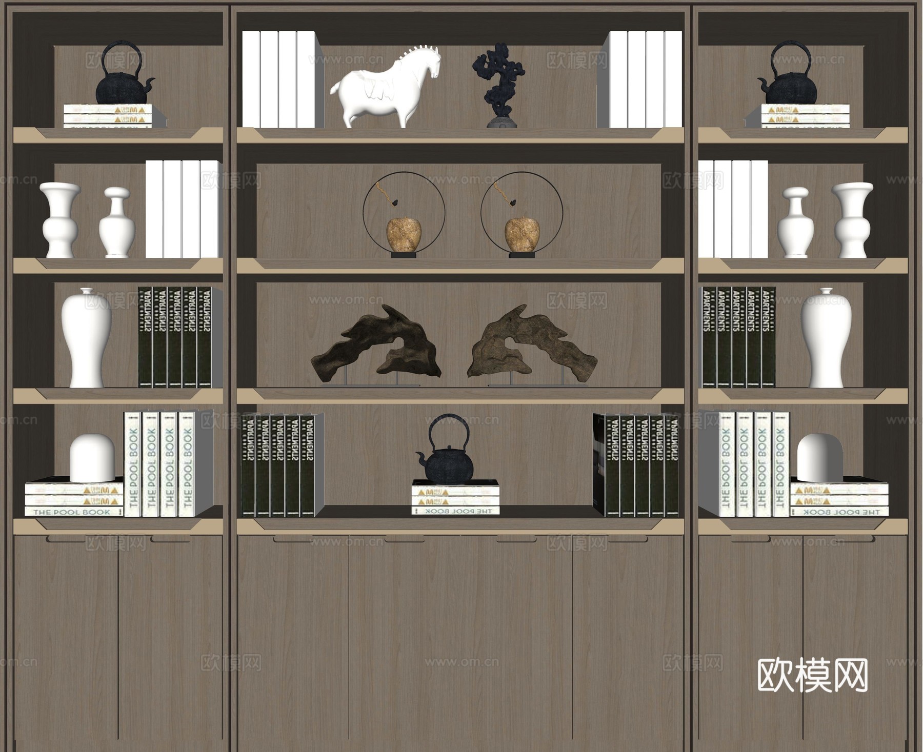 现代装饰柜书柜su模型