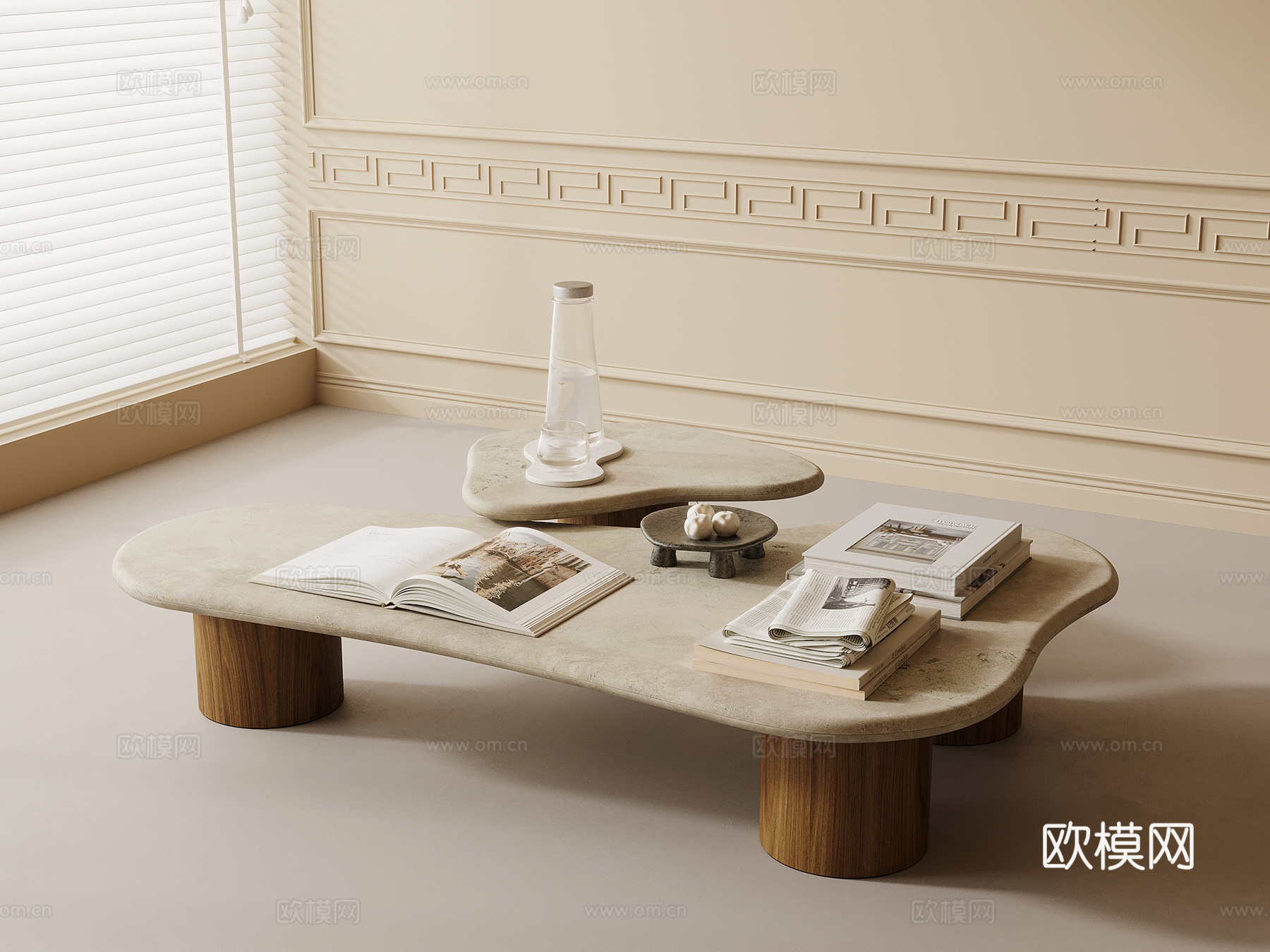 现代奶油风茶几su模型