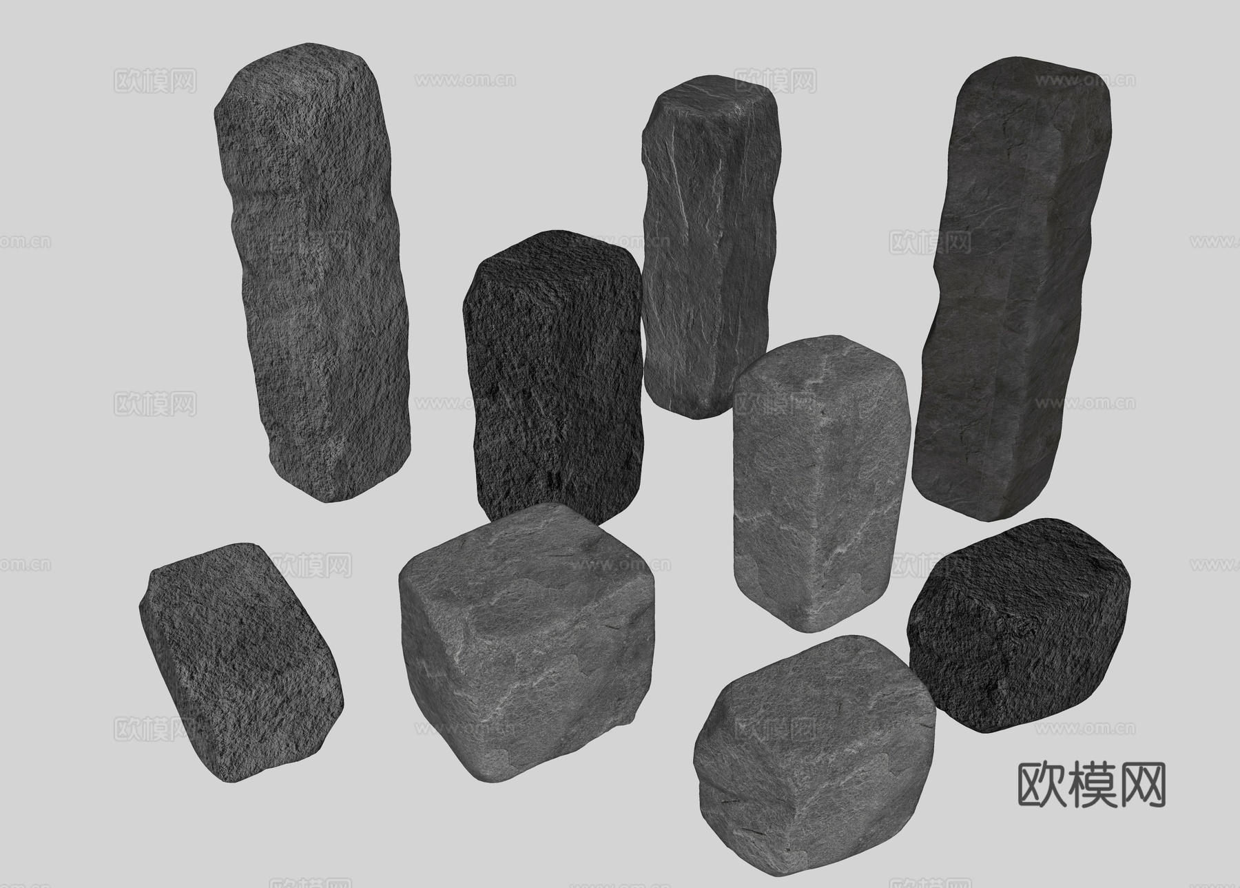 块石 自然块面 毛石 石块 立方体 石头组合 景观石头su模型
