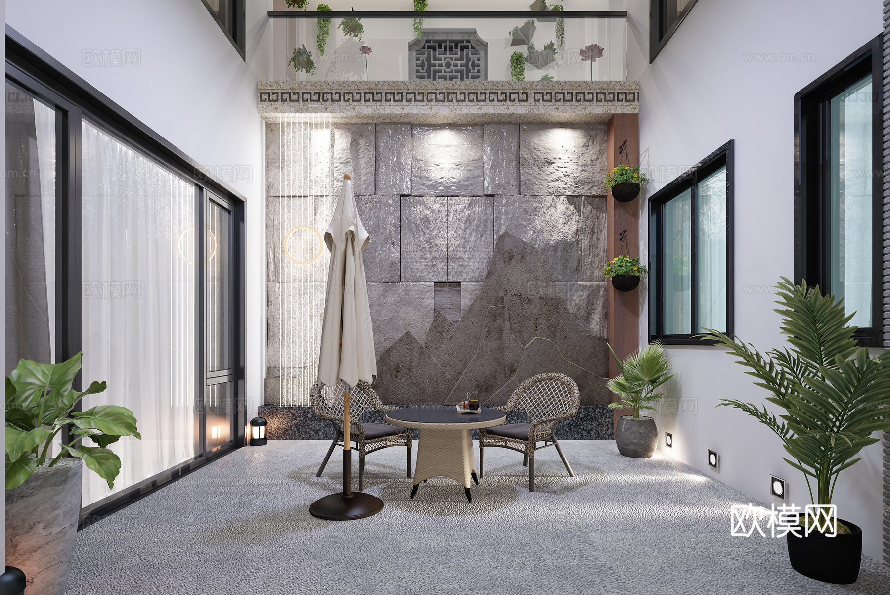 新中式庭院 天井 休闲院子3d模型