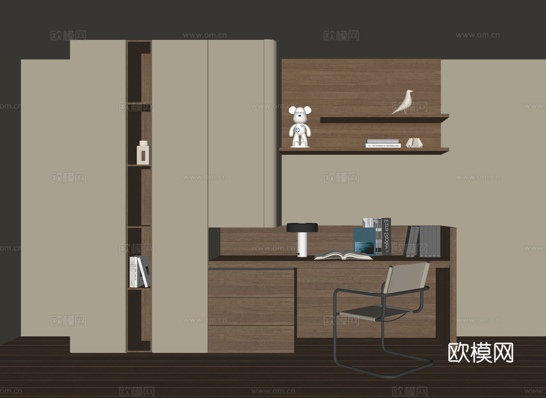 现代书桌一体柜su模型