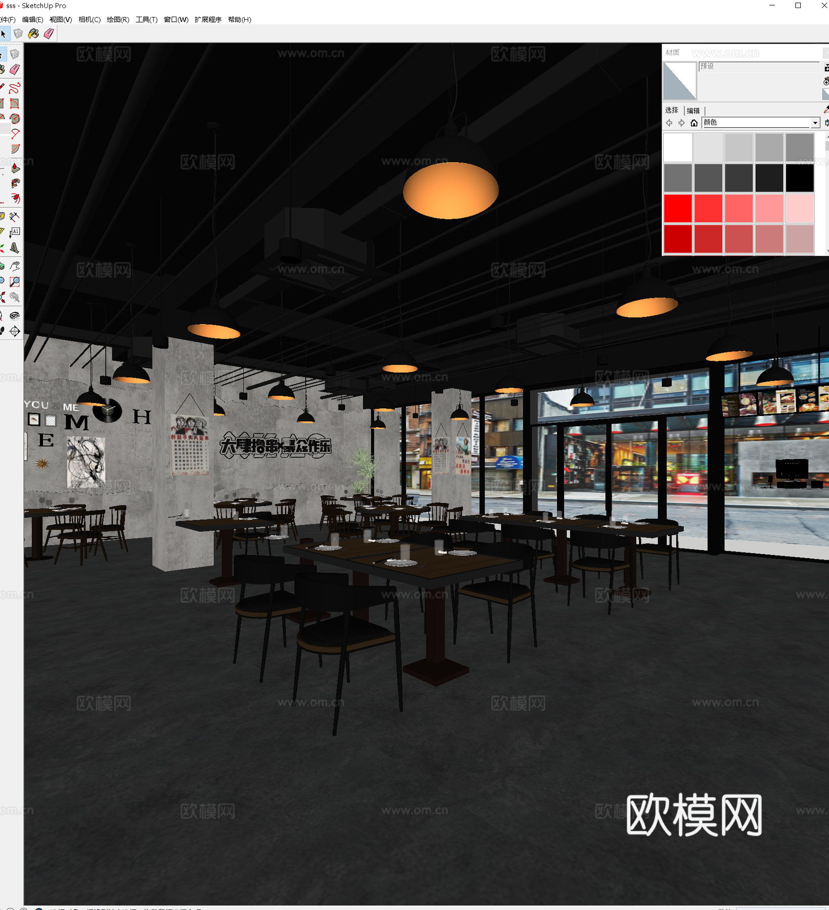 工业复古火锅店 工业风餐厅 工业风咖啡店 工业风烧烤店su模型