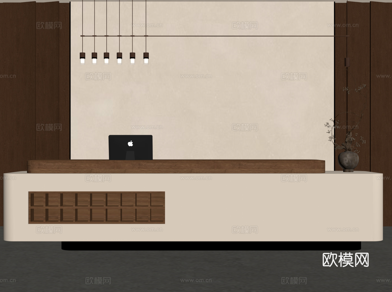 中古风前台 接待台su模型