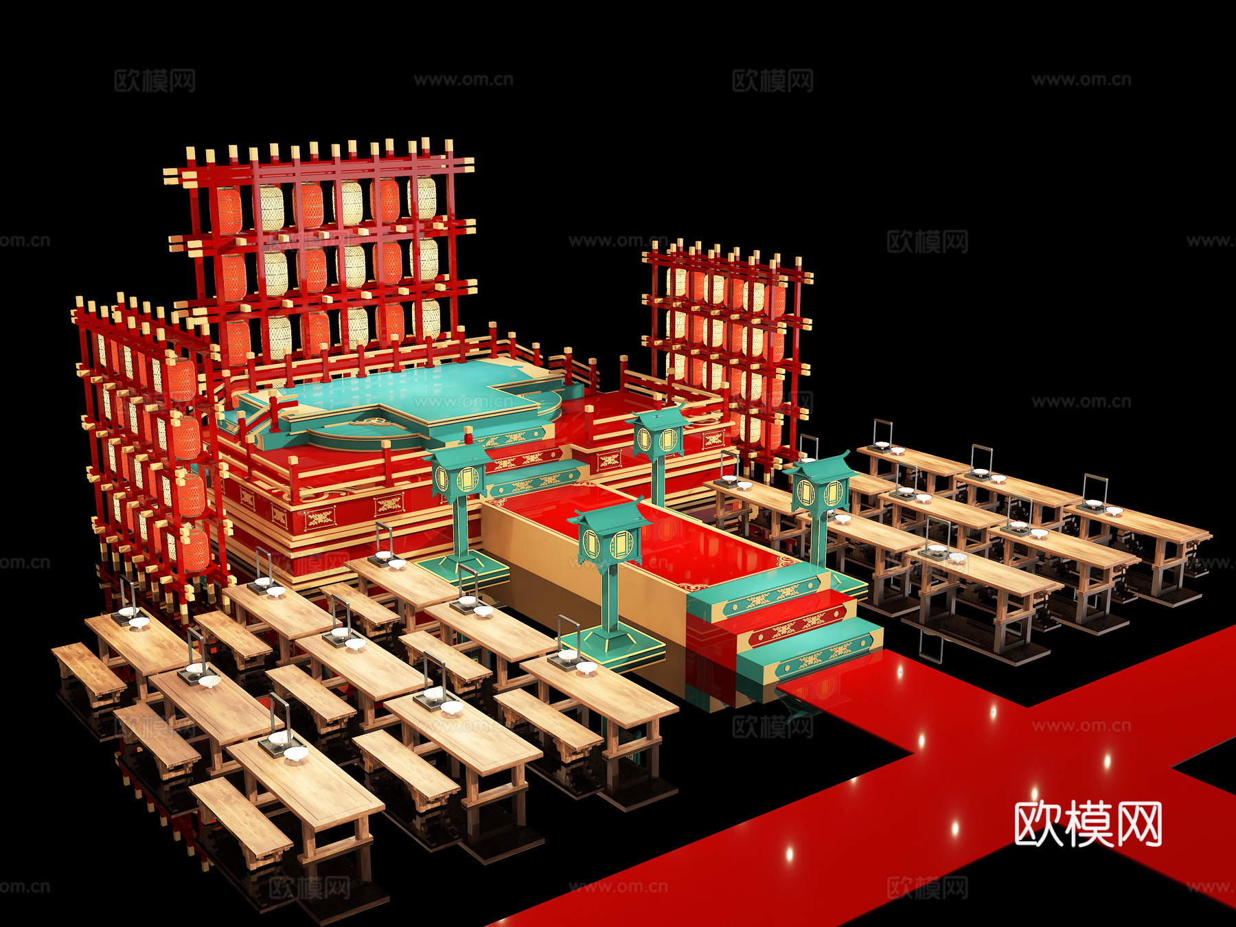 新中式舞台 国风国潮舞台 美陈 网红美陈 商场美陈装置 户外su模型