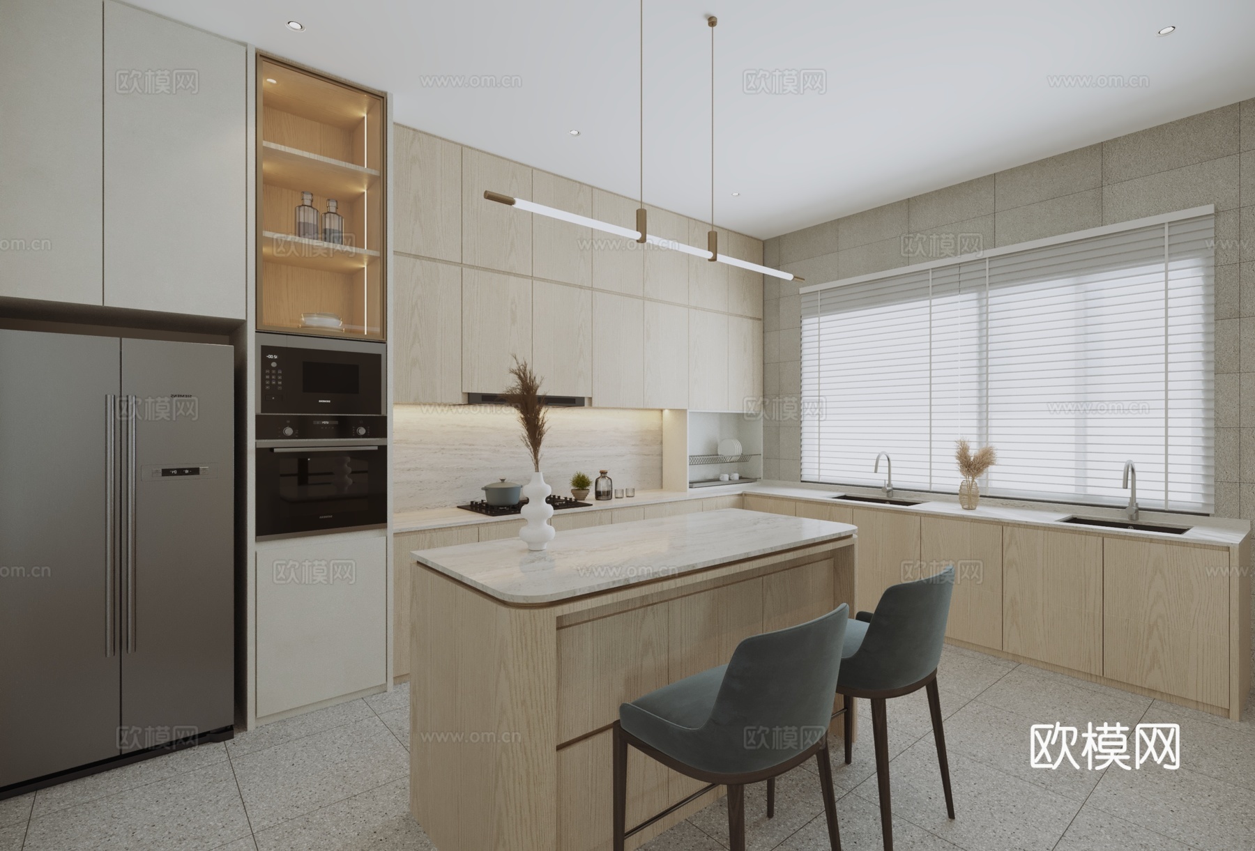 轻奢简约客厅厨房su模型