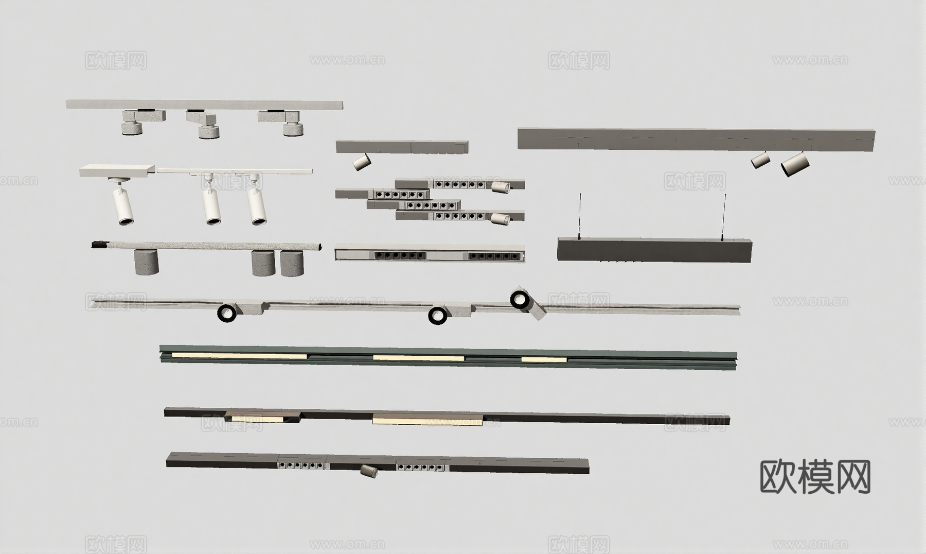 磁吸灯射灯轨道灯筒灯集合su模型