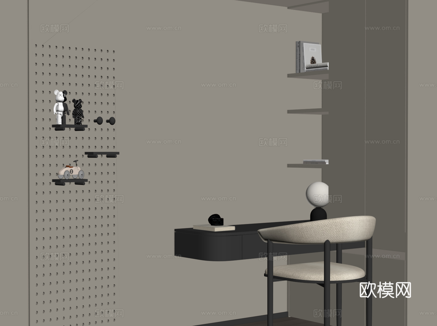 现代书桌椅 洞洞板su模型