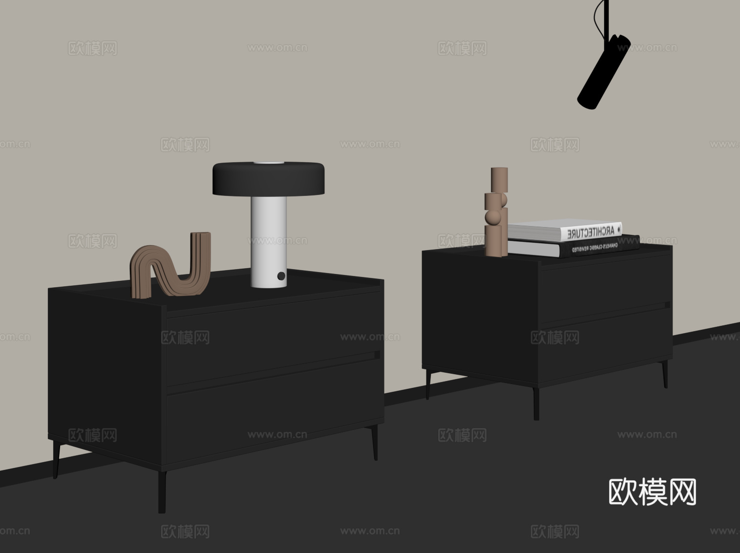 现代意式床头柜su模型