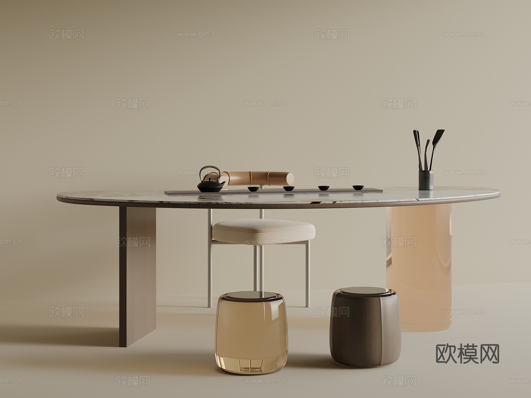 现代茶台 茶桌椅su模型