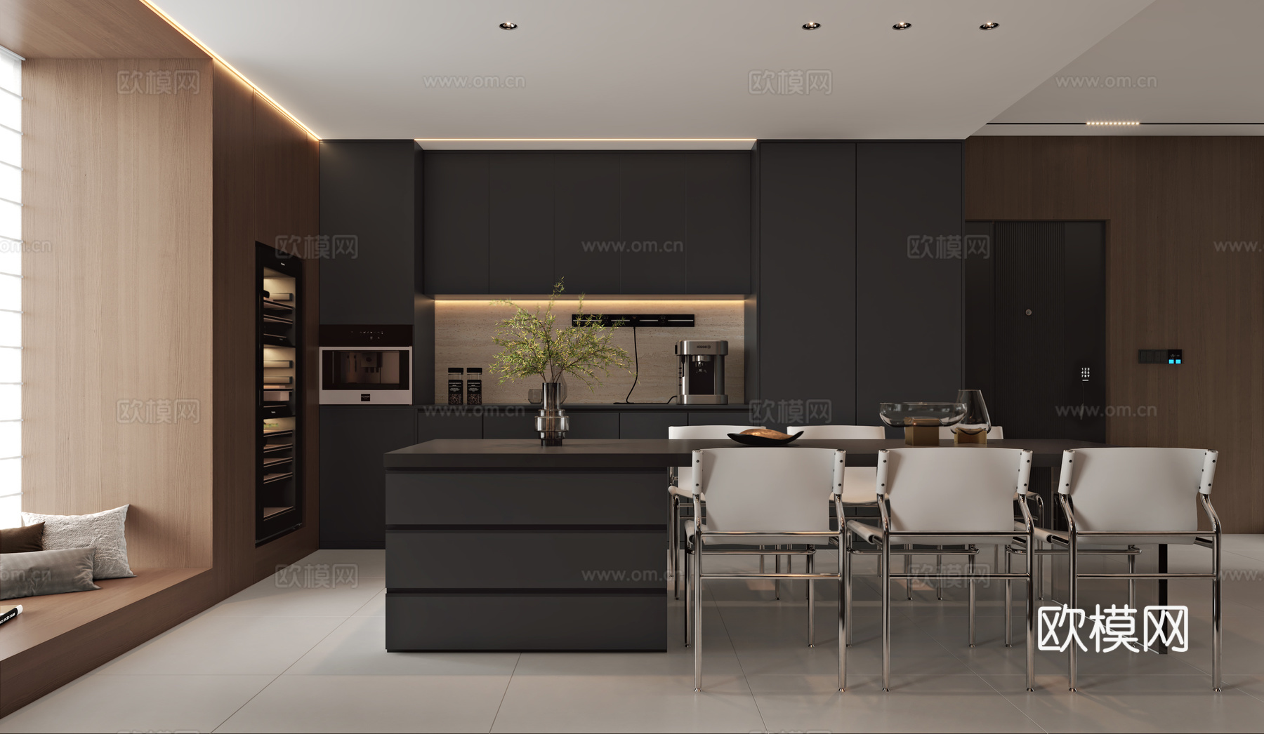 现代意式客餐厅3d模型下载（渲染图2）