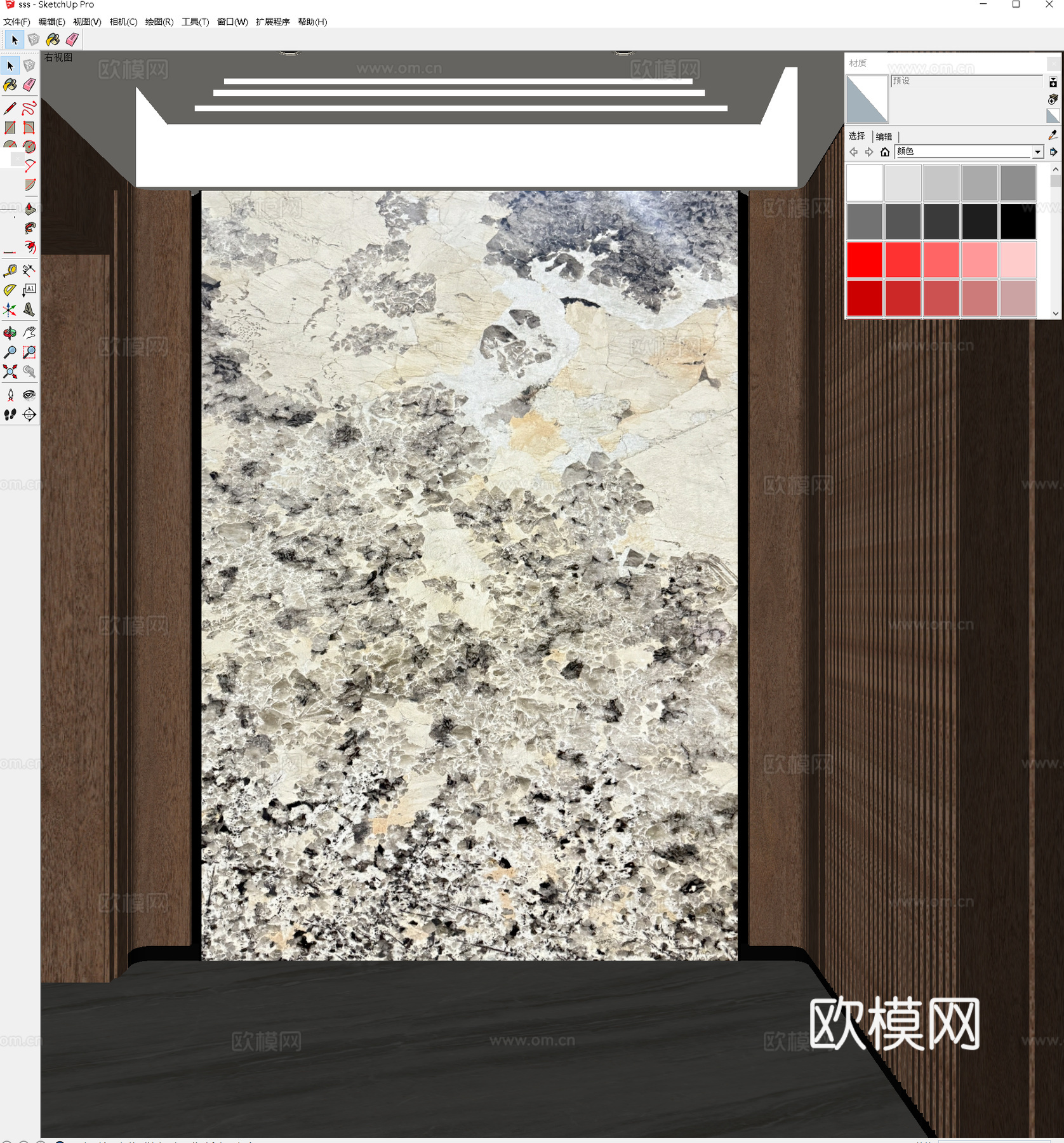 现代意式入户玄关 意式玄关背景墙 玄关木纹墙板 别墅门厅石材su模型